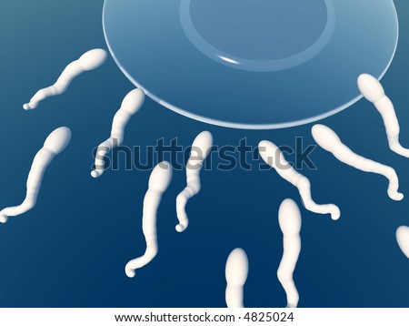 An image of some sperm about to fertilize an egg.