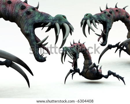 An image of a set of screaming creepy monsters, a suitable image for Halloween.