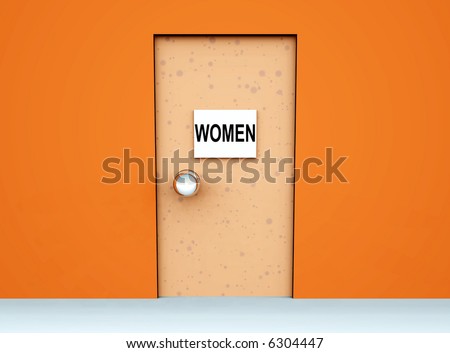 An conceptual image of a door with a sign on it indicating a toilet for women.