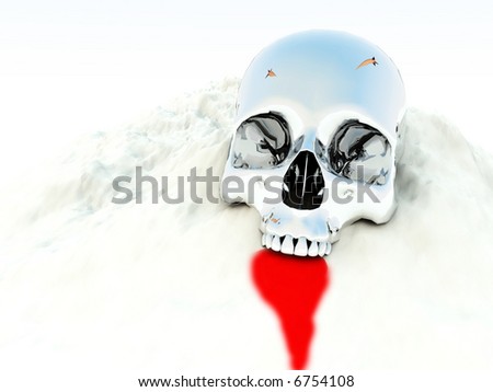 A conceptual image of a metal skull showing the horrors of murder and death,it could be a good image for Halloween.