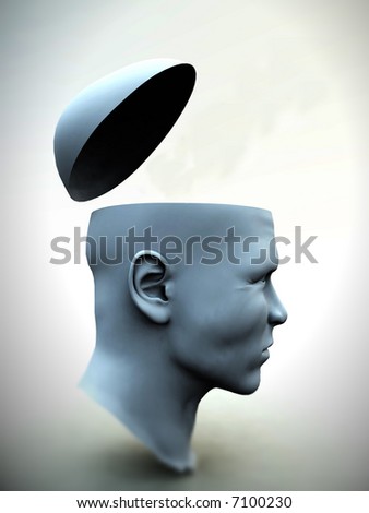 A very abstract and conceptual image of a mans head which is opened up.