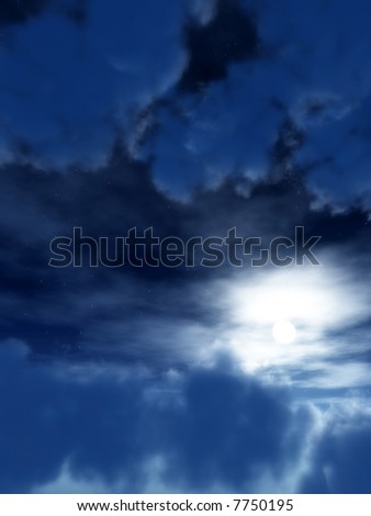 An image of some clouds and moon in a nighttime sky, it would make a good cloudy background.