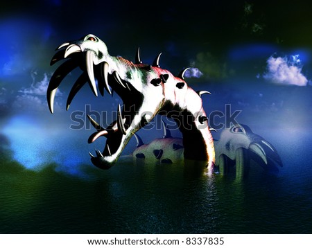 A scary image of what could be some Loch Ness Monsters. It would make a good Halloween image.