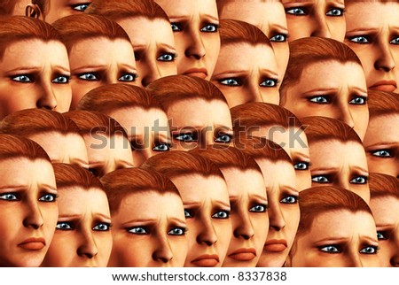 An conceptual background image made out of women\'s faces that are sad