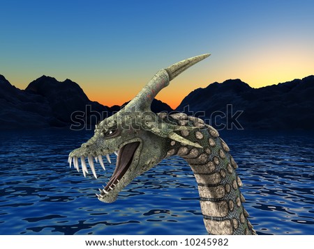 An image of a scary snake like sea monster, it would be good for fear and Halloween concepts.