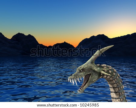 An image of a scary snake like sea monster, it would be good for fear and Halloween concepts.