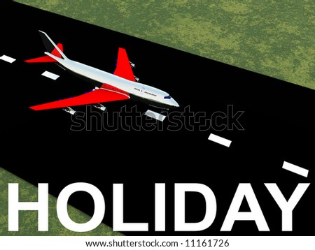 A plane about to take of for a holiday destination.