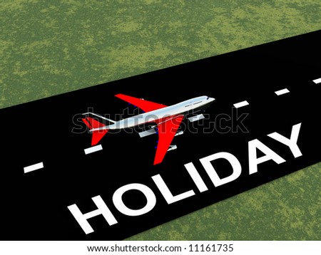 A plane about to take of for a holiday destination.