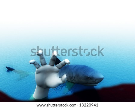 An image of a shark that has bitten a man. It would be a good conceptual image for people that are requesting help.