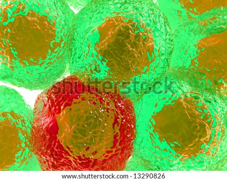 An image of some cells with an infected cell amongst them. It would make a interesting medical or background image.