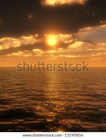 An image of an tranquil and tropical ocean or lake sunset.
