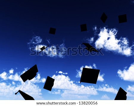 An image of a lot of mortar boards thrown in the air in celebratory fashion due to the success of graduation.