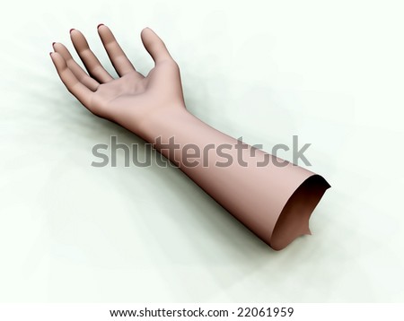A disembodied hand for Halloween, accident or medical concepts.
