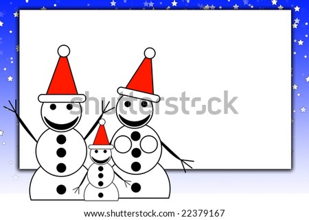 A snowman family with a blank sign.
