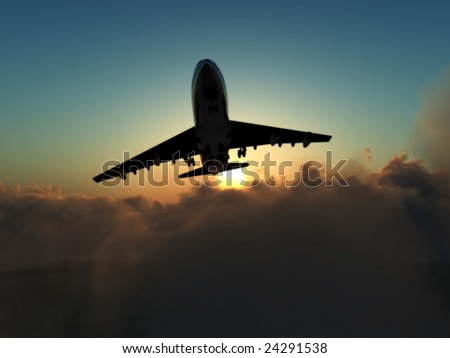 A plane in flight over clouds.