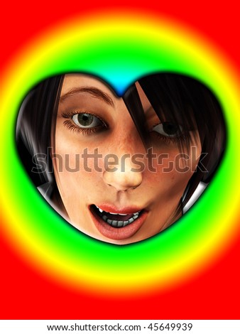 stock photo : womens face within a love heart.