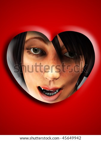 stock photo : womens face within a love heart.