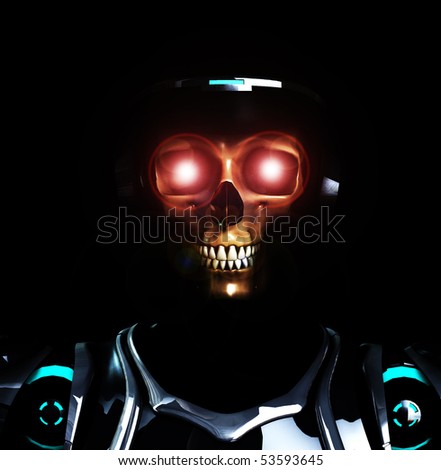 Skeleton in futuristic armor.