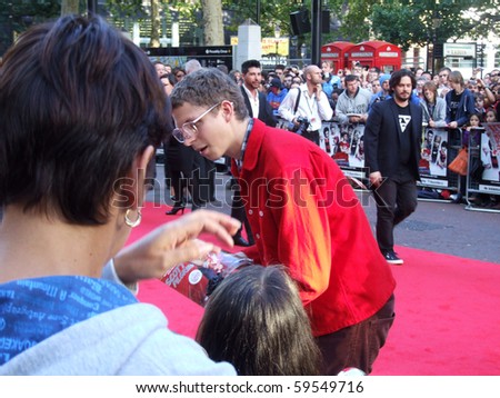 LONDON - AUGUST 18: Michael Cera at Scott Pilgrim Vs The World Premiere August 18th, 2010 in Leicester Square London, England.