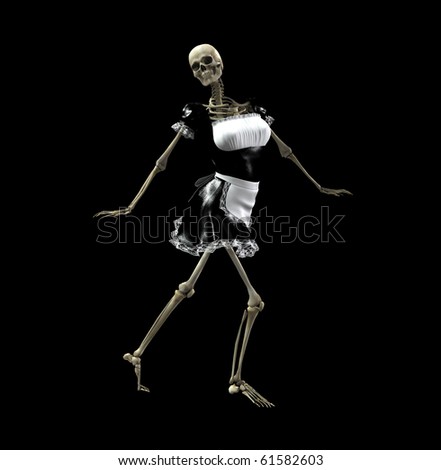 A female Skeleton wearing a maids uniform.