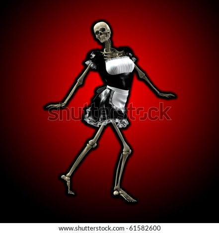 Skeleton wearing a maids uniform.