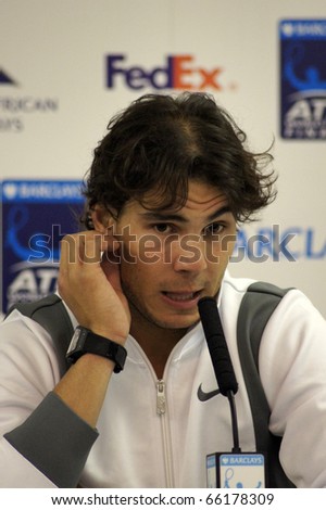 LONDON - NOV 24: Rafael Nadal Press Interview At The ATP World Tour November 24, 2010 O2 Building, Central London, England.