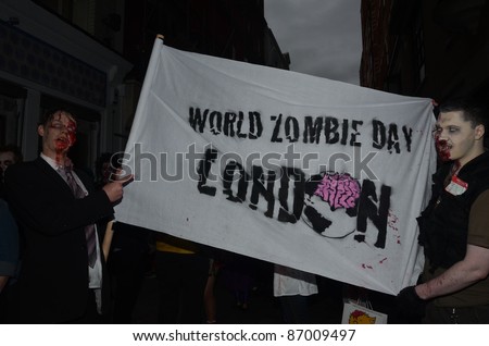 LONDON - OCTOBER 8: The Annual Zombie Walk London People dress as Zombies and scare people in London to raise cash for St. Mungos homeless shelter. London October 8, 2011 in London, England.