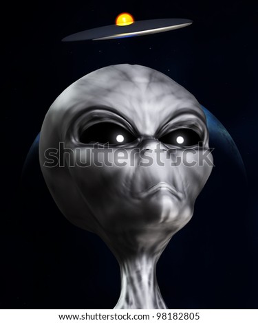 An alien watching the skies for UFOs.