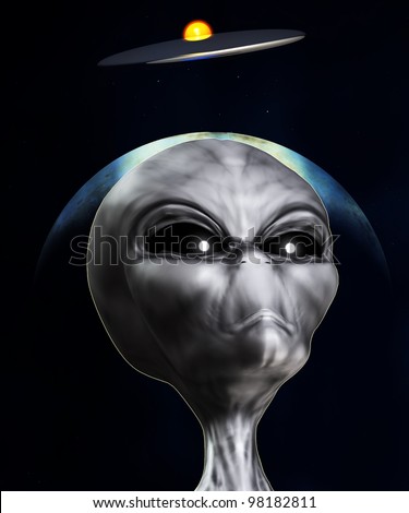 An alien watching the skies for UFOs.