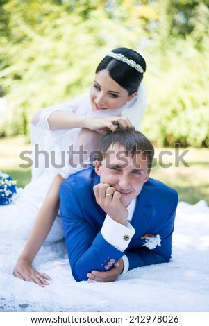 Beautiful married couple in the wedding day