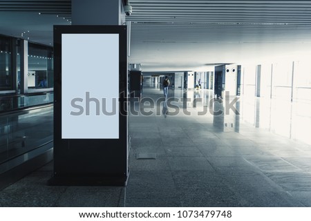 Digital media blank black and white screen modern panel, signboard for advertisement design in a shopping center, gallery. Mockup, mock-up, mock up digital kiosk.
