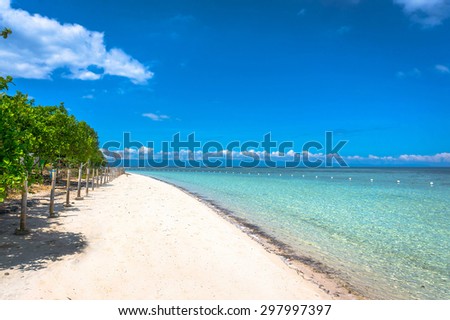 Bank of the Philippine sea with white sand and clear clean water