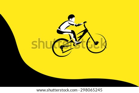 Vector drawing bicycle races. Down hill jumping, extreme sport