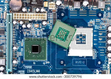 computer cpu (central processor unit) chip on mainboard