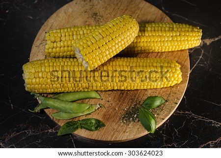 corn, maize, grain, table, basil, peas, beans