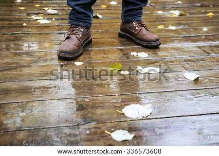 boots, shoes, autumn, season, fashion, leaves, leaf, land, man, wood