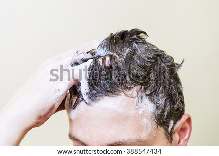 face, head, hair, lather, wash, shampoo, hand, hands, shower, white, Caucasian, bath, foam