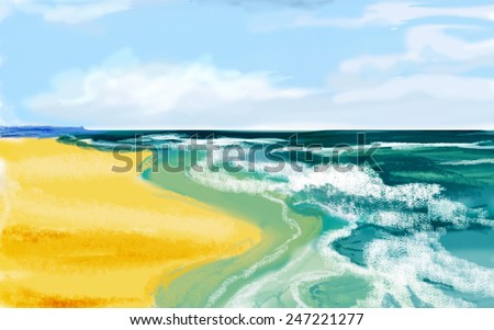 Seashore sunny. Digital drawing.