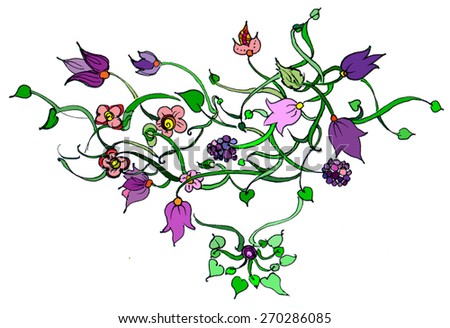 Floral ornament with leaves flowers and berries