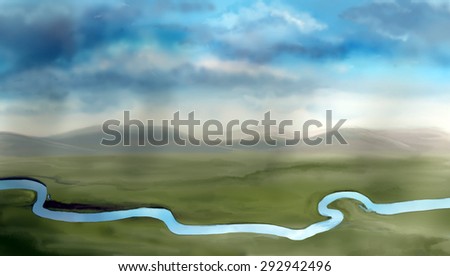 Rain across the river, a digital sketch