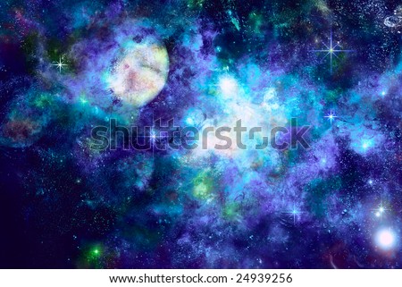 Icy space, formed star among nebula