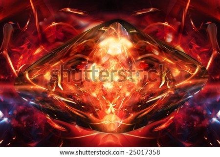 Flaming stone, shining from a depth. Digital picture