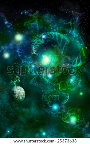 stock photo : Fantastic, fairy-tale green space, with fractals and little 