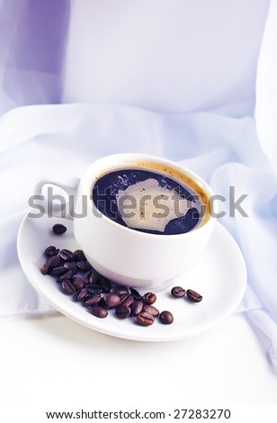 Tender still life with the cup of coffee and drapery. Morning mood