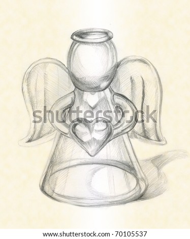 stock photo Angel with a heart Drawn In pencil