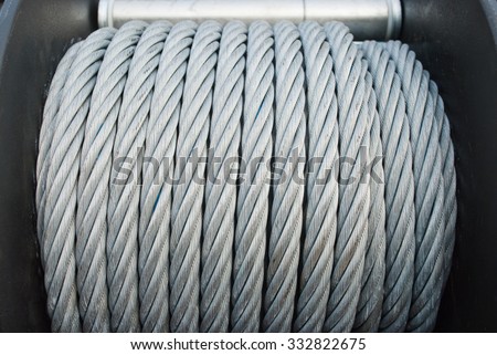 A shot of a roll of industrial steel cable. Heavy duty steel wire cable or rope as background