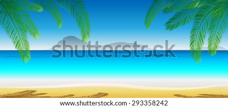 sea Landscape, sand beach and azure sea. Vector, EPS 10,Seascape background,Tropic Island, sand beach and azure sea. Vacation,Summer holiday,Summer beach,Abstract image of the sea. Seashore.