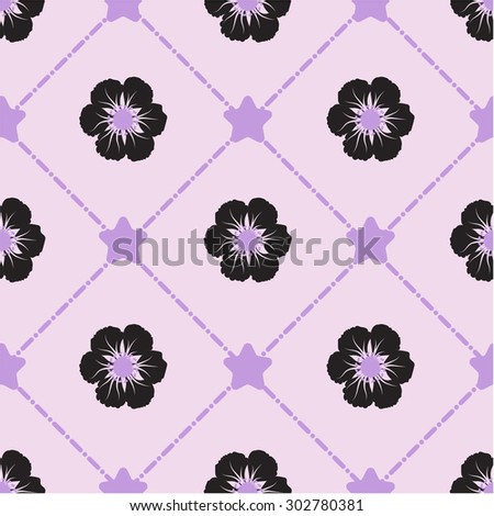 Seamless vector flower pattern on purple  background,purple  background with a small table and a cute flower pattern.Decorative background flower,Table cloth pattern with flower theme