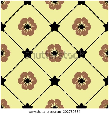 Seamless vector flower pattern on Yellow background,yellow  background with a small table and a cute flower pattern.Decorative background flower,Table cloth pattern with flower theme
