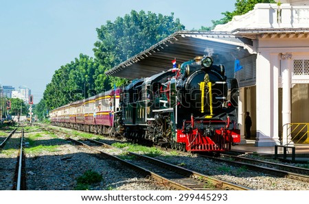 Special trains steam locomotive. Bangkok - Ayutthaya The Mother\'s Day, 8 August 2011.